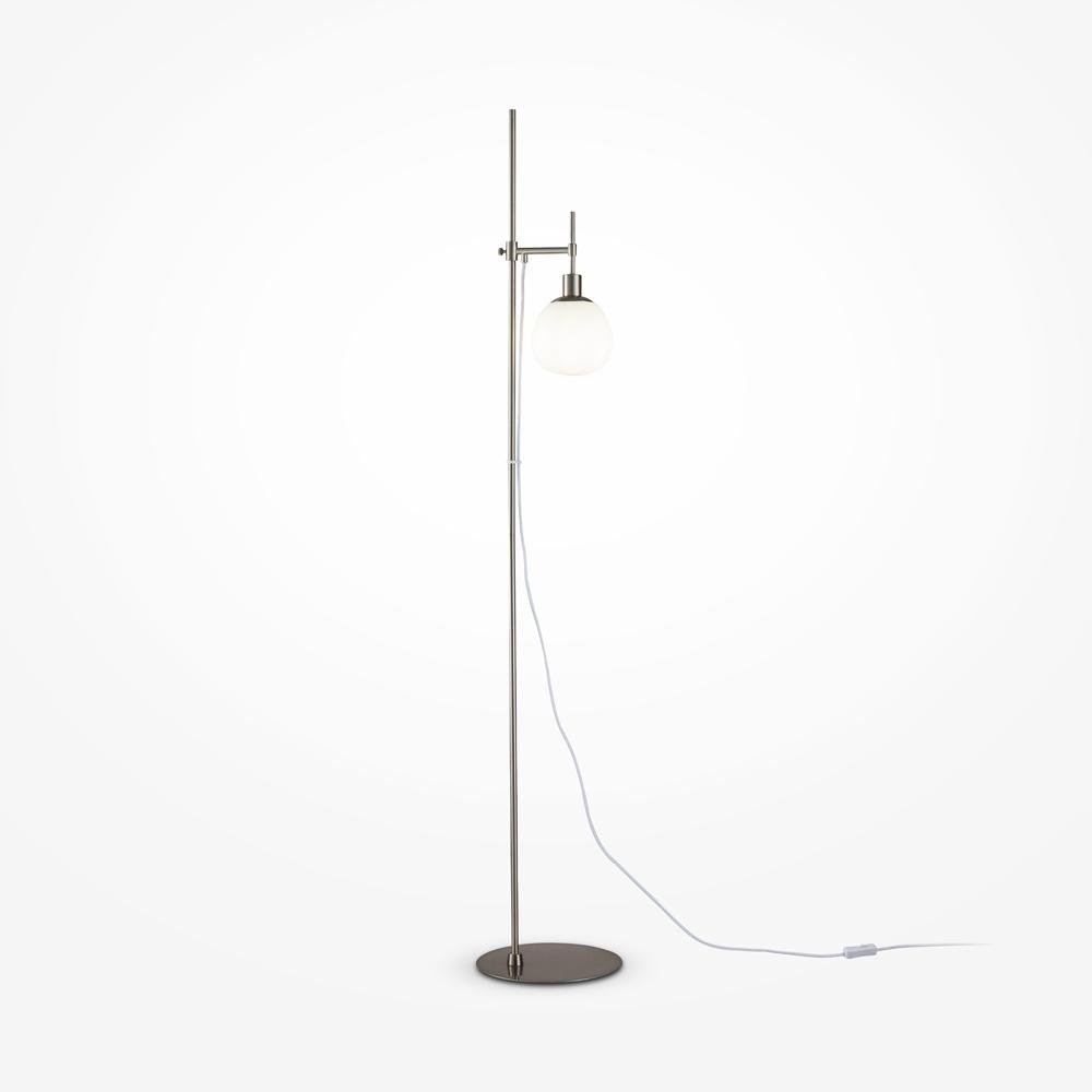 M MOD221-FL-01-N Stojací lampa Erich 40W bílá/nikl kov/sklo nastavitelná výška - MAYTONI