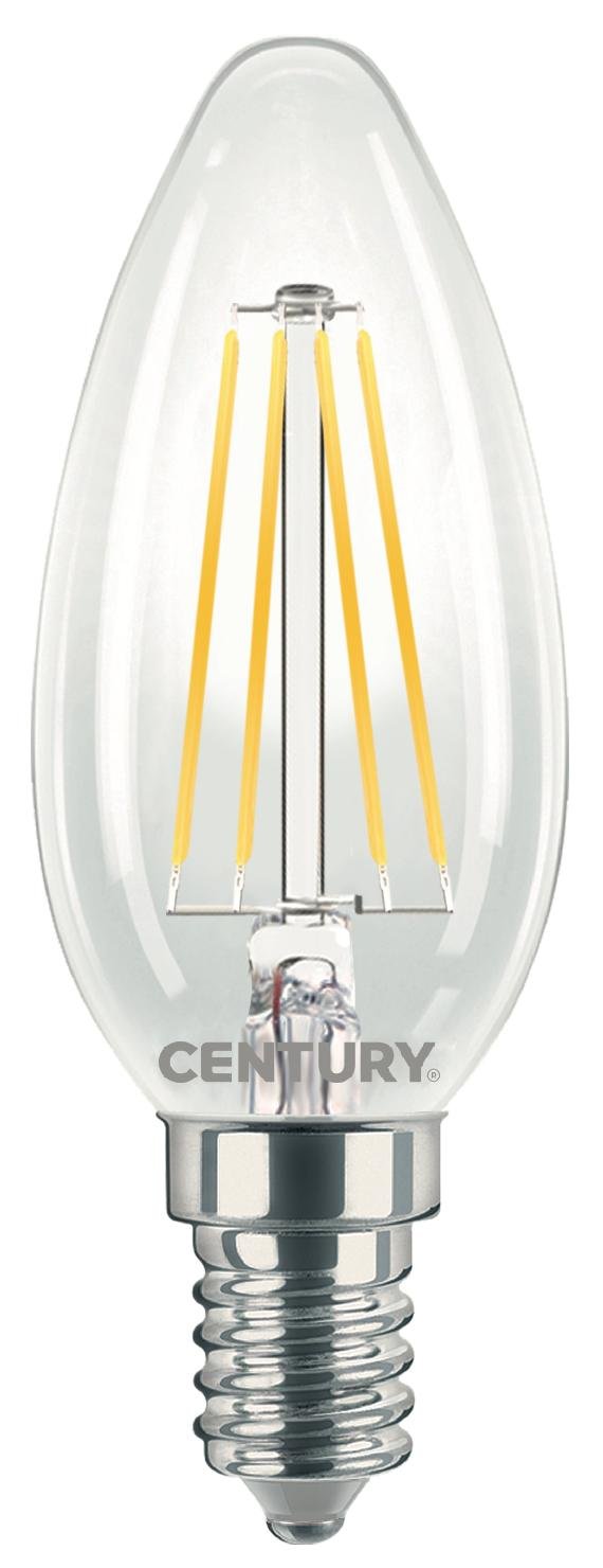 Century LED FILAMENT SVÍČKA ČIRÁ 4W E14 2700K 470Lm 360d 35x98mm IP20 CEN INM1-041427 Teplá bílá Čirá