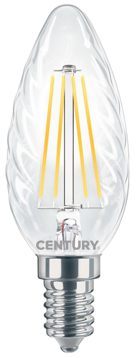 Century LED FILAMENT SVÍČKA TWIST ČIRÁ 4W E14 2700K 470Lm 360d 35x98mm IP20 CEN INTOR-041427 Teplá bílá Čirá