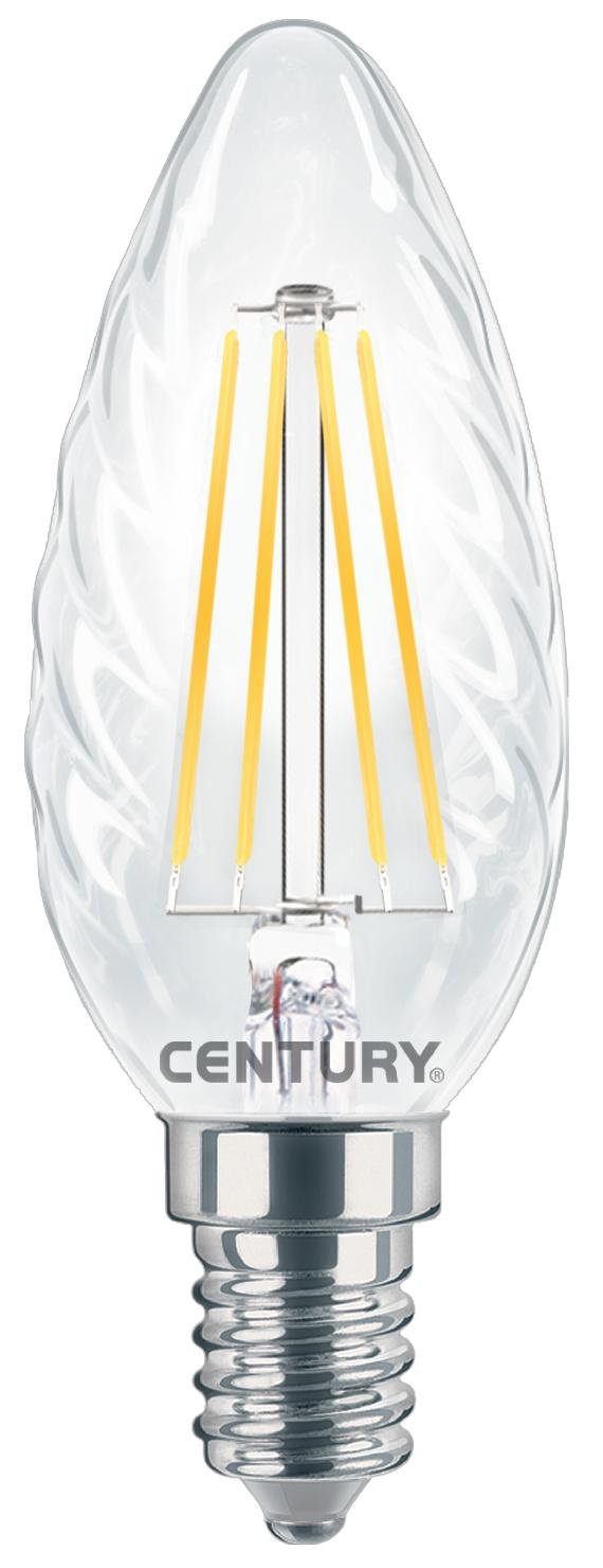 Century LED FILAMENT SVÍČKA TWIST ČIRÁ 4W E14 4000K 470Lm 360d 35x98mm IP20 CEN INTOR-041440 Teplá bílá Čirá