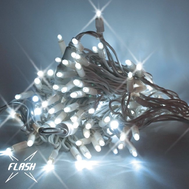 DecoLED LED vánoční řetěz - 20 m, 120 ledově bílých diod s FLASH, bílý kabel SFNX020