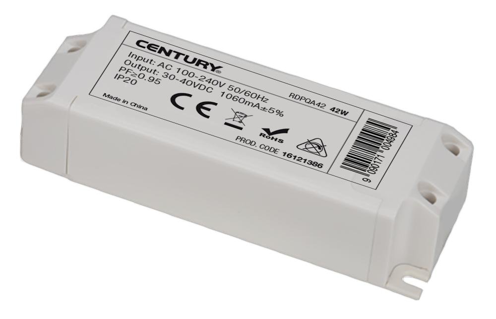 CEN RDPQA42 LED DRIVER náhradní na 42W IP20 100-240VAC. - CENTURY