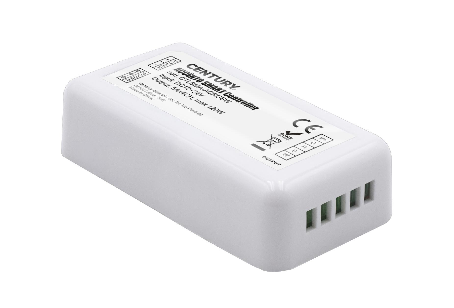 CEN CTLSMA-ACRGBW DRIVER ACCENTO SMART pro ovládání RGBW LED pásků-max 120W 12-24VDC, 4 kanályx5A. Pro LED pásek ACRGBW-196010 Tuya WiFi - CENTURY