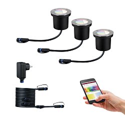 Obrázek pro produkt Zápustné zemní svítidlo Plug & Shine základní sada 3ks IP65 RGBW 24V ZigBee - PAULMANN