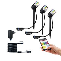 Obrázek pro produkt Svítidlo venkovní Plug & Shine základní sada Spot Pike 3ks ZigBee RGBW 24V 40° antracit - PAULMANN
