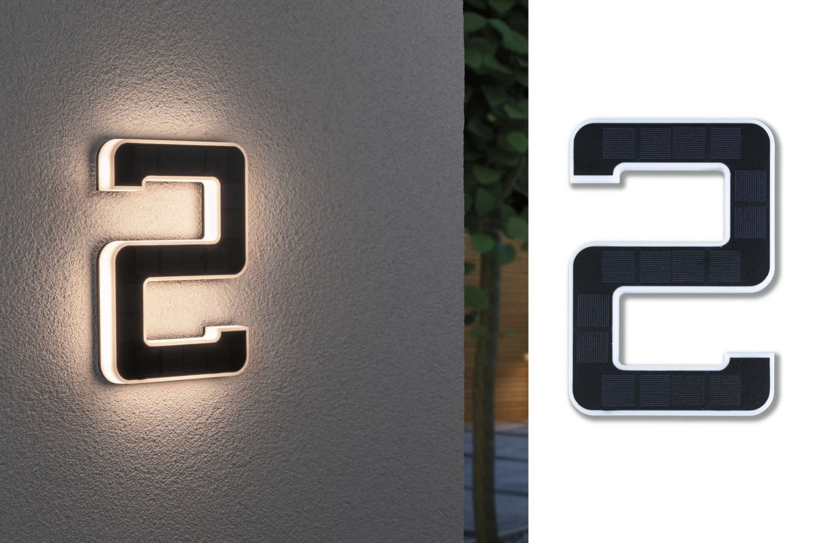 P 79843 Venkovní solární domovní číslo 2 IP44 3.000K 0,2W nabíjecí baterie výměnná - PAULMANN