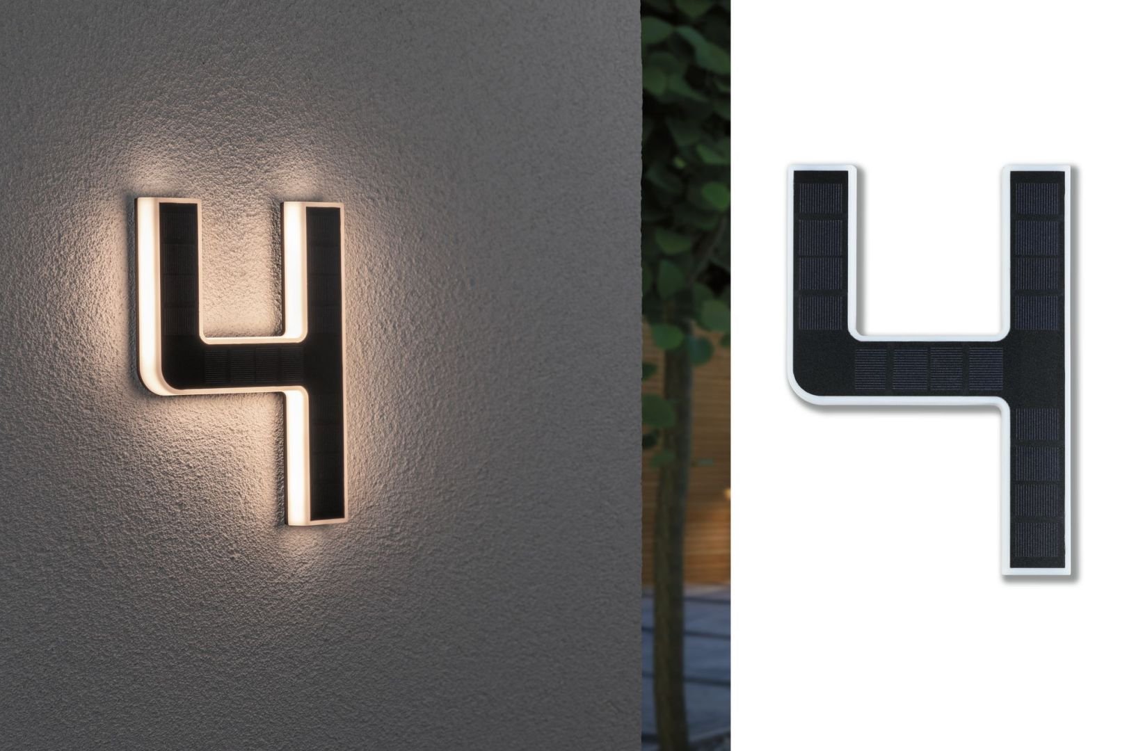 P 79845 Venkovní solární domovní číslo 4 IP44 3.000K 0,2W nabíjecí baterie výměnná - PAULMANN