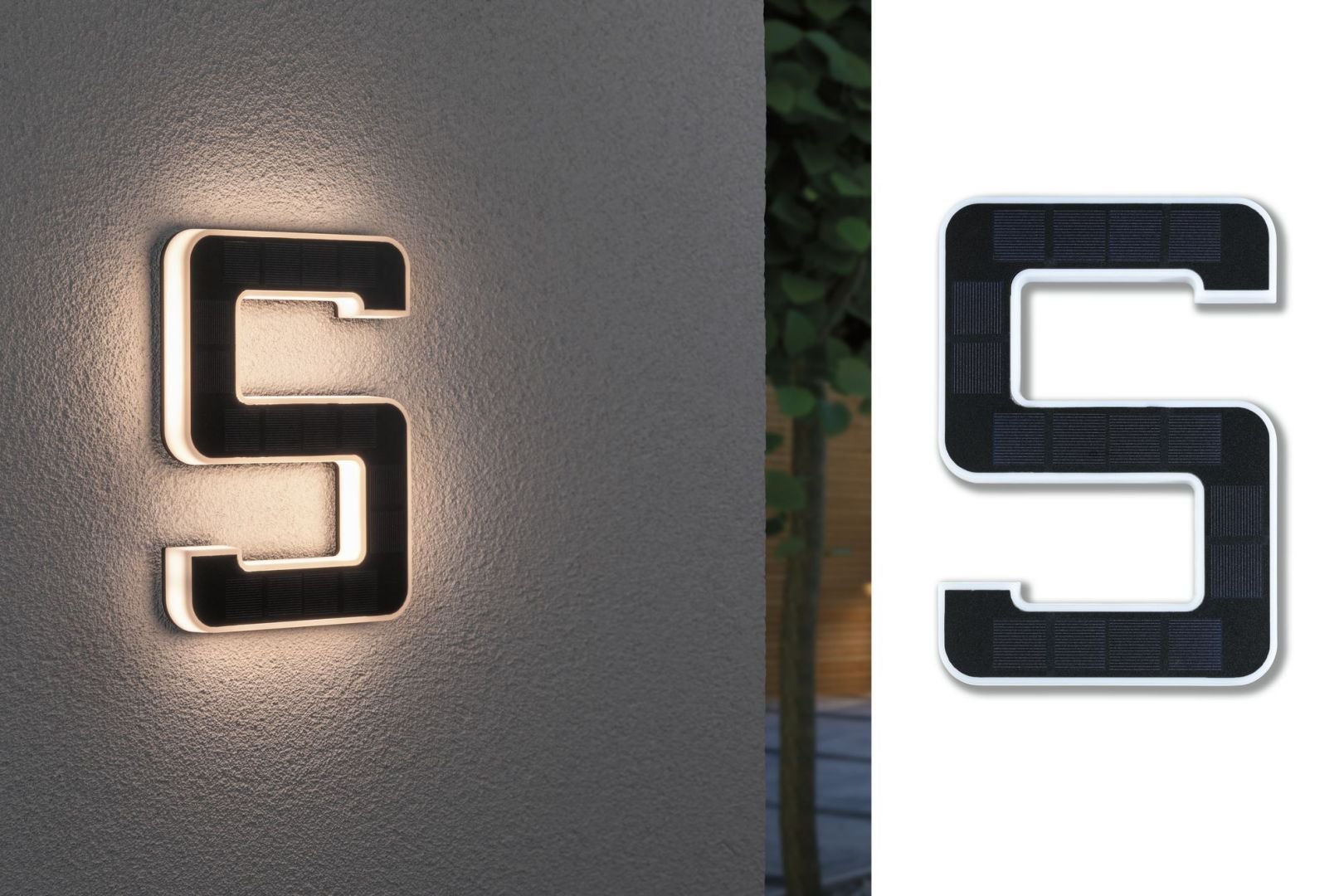 P 79846 Venkovní solární domovní číslo 5 IP44 3.000K 0,2W nabíjecí baterie výměnná - PAULMANN