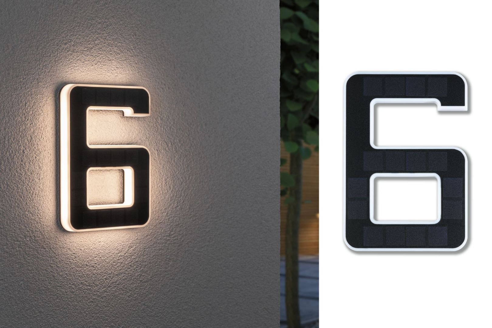P 79847 Venkovní solární domovní číslo 6 IP44 3.000K 0,2W nabíjecí baterie výměnná - PAULMANN