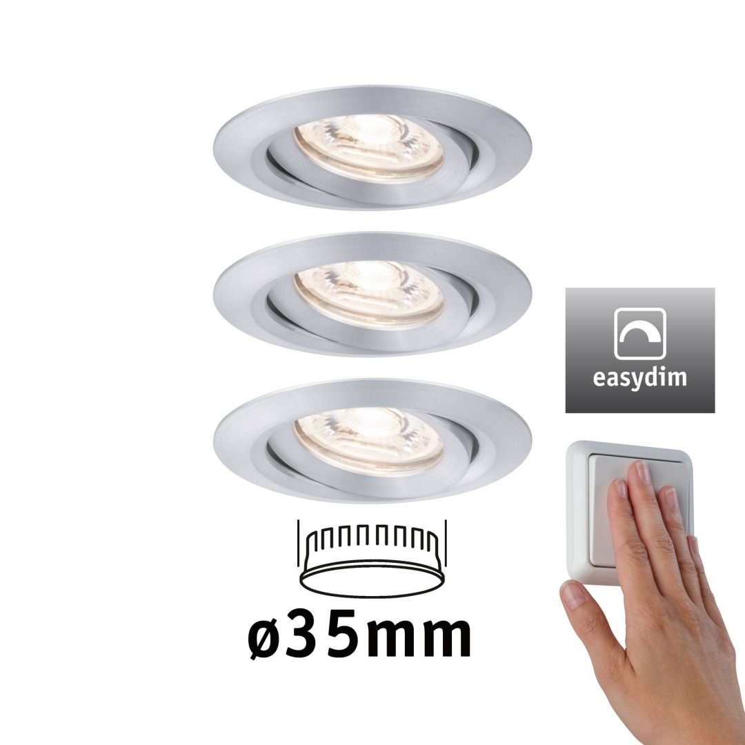 P 92975 LED vestavné svítidlo Nova mini Plus EasyDim výklopné 3x4,2W 2.700K hliník 230V - PAULMANN