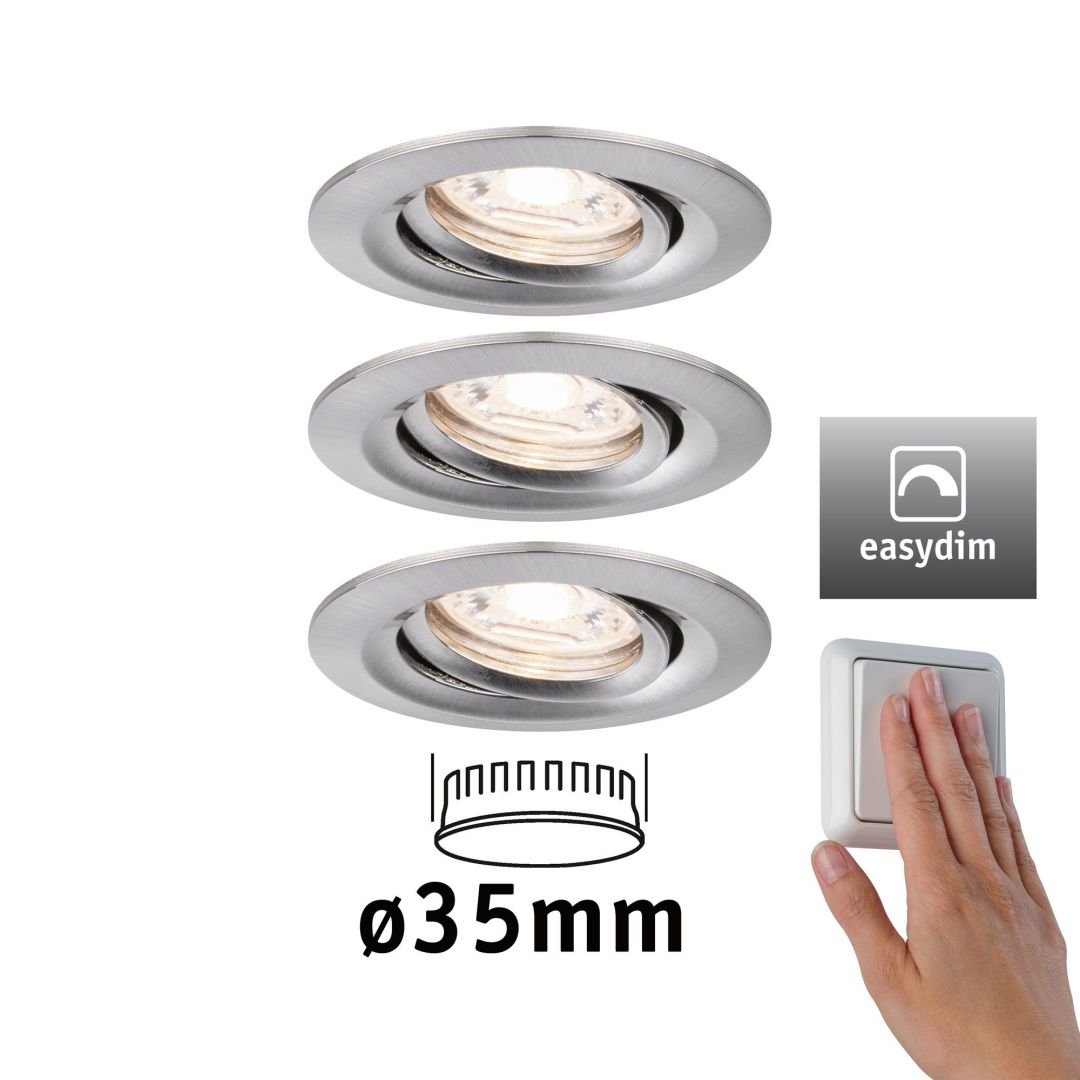P 92973 LED vestavné svítidlo Nova mini Plus EasyDim výklopné 3x4,2W 2.700K kov kartáčovaný 230V - PAULMANN