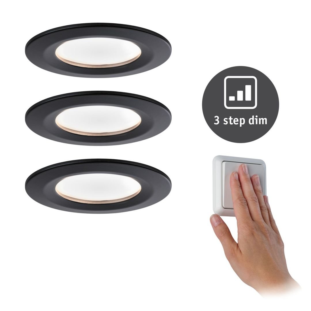 P 94474 LED vestavné svítidlo Nova kruhové 3x6,5W černá/mat nevýklopné 3-krokové-stmívatelné 3ks sada - PAULMANN