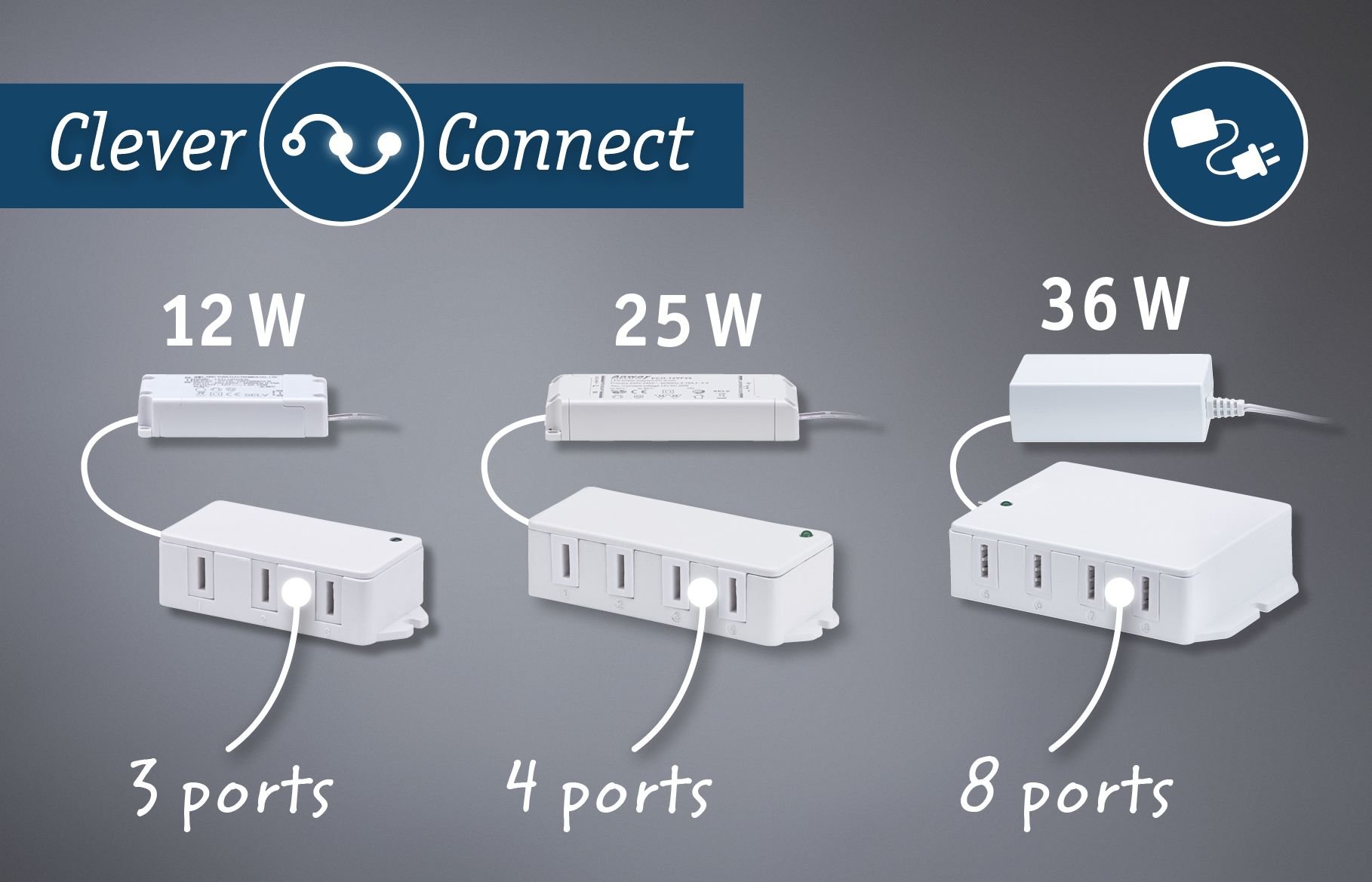 P 99946 Nábytkové svítidlo Clever Connect trafo max. 12W 12V DC včetně 3-násobného rozbočovače bílá - PAULMANN (obrázek 8)
