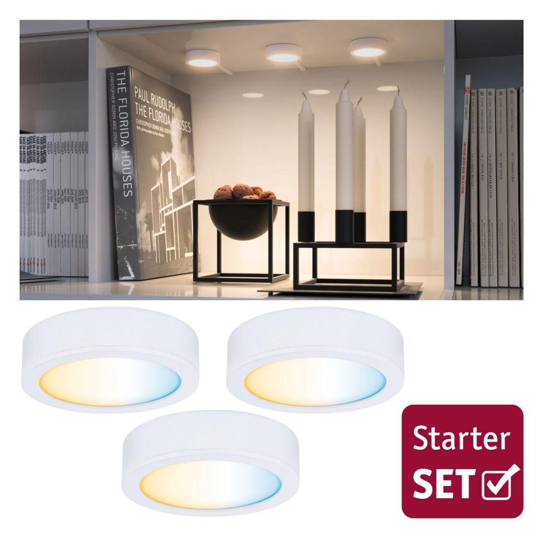 P 99975 Nábytkové svítidlo Clever Connect startovací sada Disc bílá mat 12V 3x2,1W měnitelná bílá 2.700-6.500K - PAULMANN