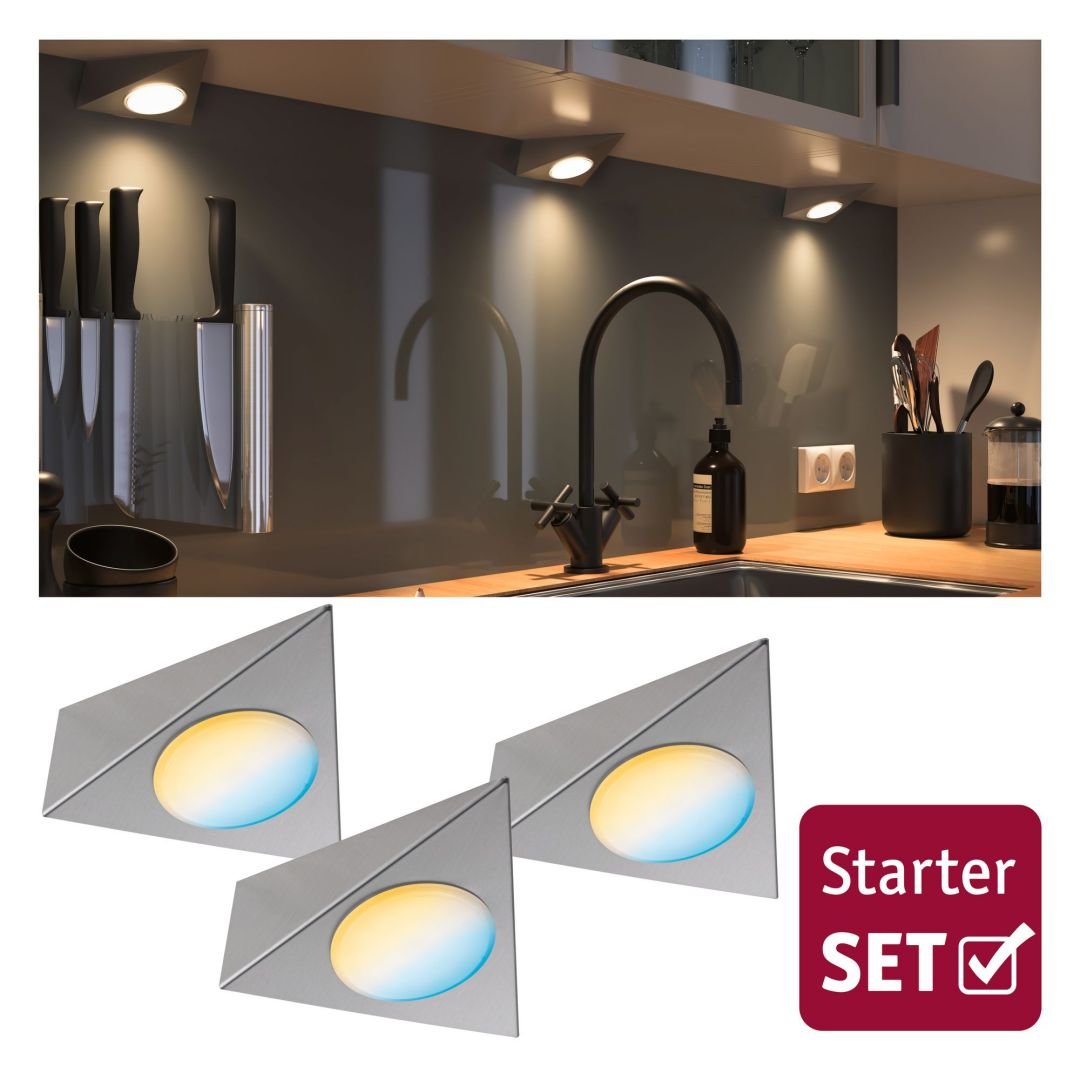 P 99974 Nábytkové svítidlo Clever Connect startovací sada Trigo nikl kartáčovaný 12V 3x2,1W měnitelná bílá 2.700-6.500 - PAULMANN