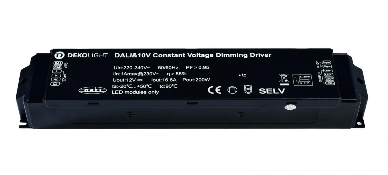 Deko-Light napájení BASIC, DIM, CV, 200AD-12V, DALI-Bus / Push / 1-10V konstantní napětí 0-16700 mA IP20 stmívatelné 12V DC 200,00 W 862160