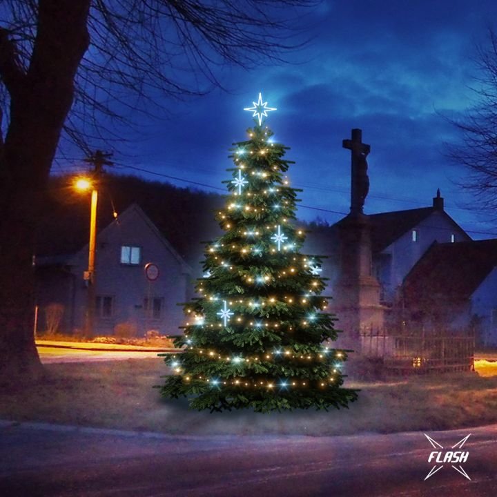 DLED TFS1021A LED světelná sada na stromy vysoké 3-5m, teplá bílá s Flash, ledové dekory EFD15S1 – DECOLED