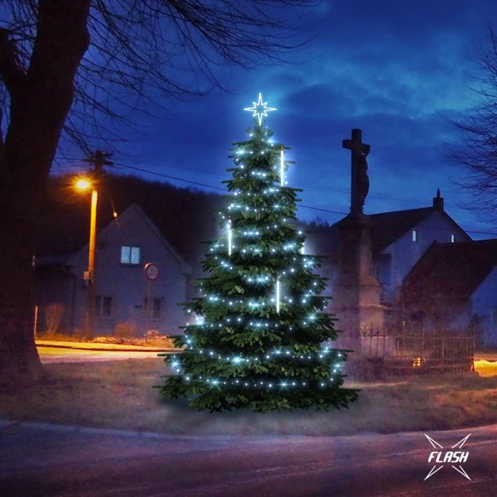 DLED TFS1031 LED světelná sada na stromy vysoké 3-5m, ledová bílá s Flash a padající sníh