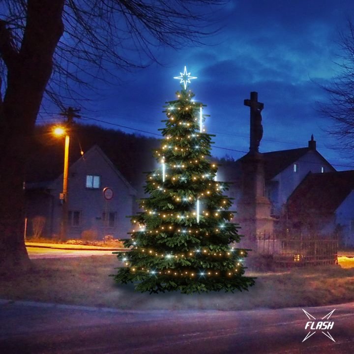 DLED TFS1031W LED světelná sada na stromy vysoké 3-5m, teplá bílá s Flash a padající sníh