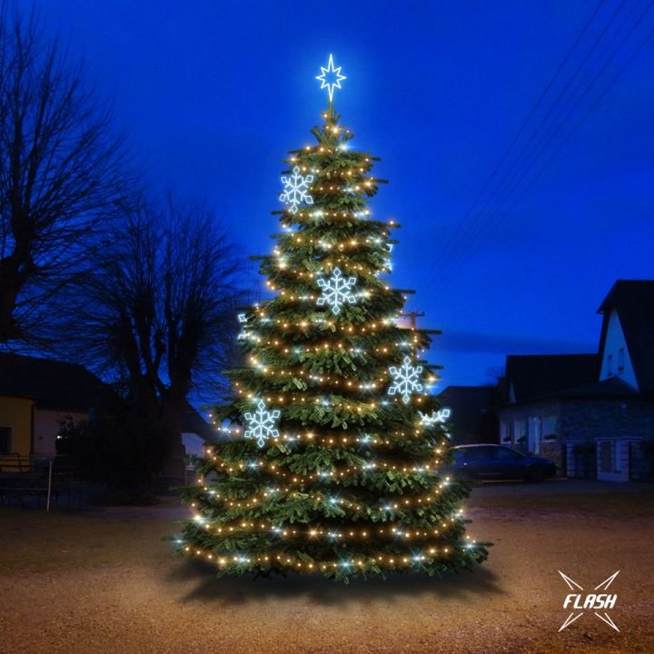 DLED TFS2022A LED světelná sada na stromy vysoké 6-8m, teplá bílá s Flash, ledové dekory EFD05