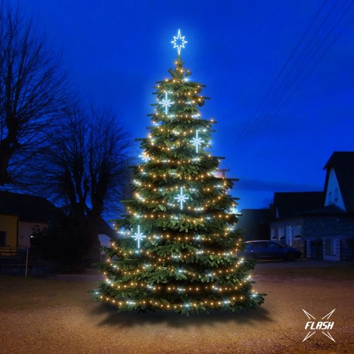 DLED TFS2025A LED světelná sada na stromy vysoké 6-8m, teplá bílá s Flash, ledové dekory EFD15S2