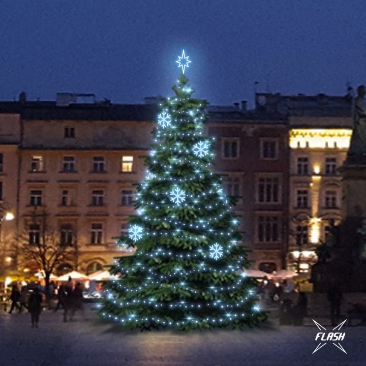 Levně DLED TFS3021 LED světelná sada na stromy vysoké 9-11m, ledová bílá s Flash, dekory EFD01