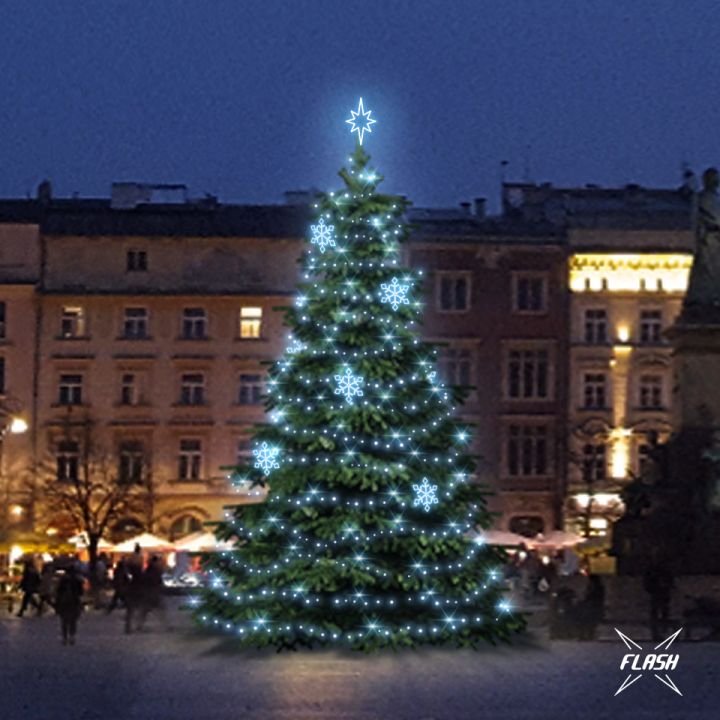 Levně DLED TFS3022 LED světelná sada na stromy vysoké 9-11m, ledová bílá s Flash, dekory EFD05
