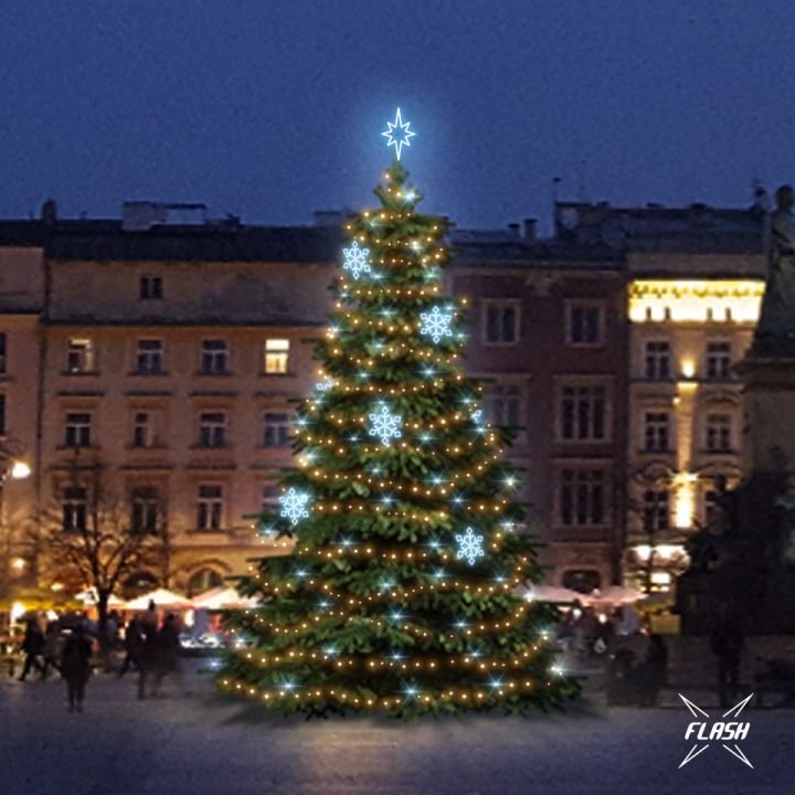 DLED TFS3022A LED světelná sada na stromy vysoké 9-11m, teplá bílá s Flash, ledové dekory EFD05