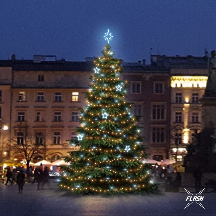 DLED TFS3025A LED světelná sada na stromy vysoké 9-11m, teplá bílá s Flash, ledové dekory EFD11