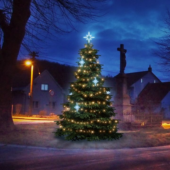DLED TRS1021A LED světelná sada na stromy vysoké 3-5m, teplá bílá s ledově bílými dekory EFD15S1