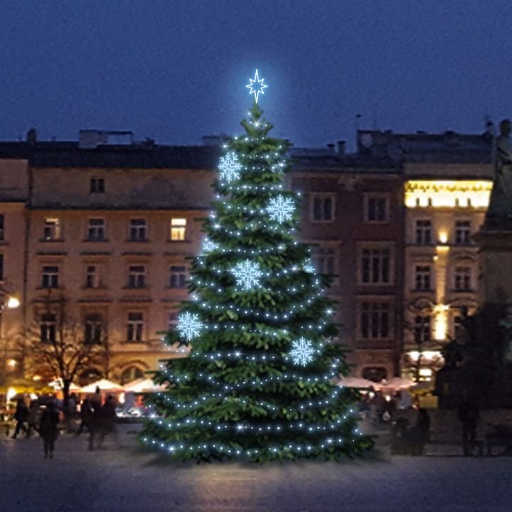 DLED TRS3023 LED světelná sada na stromy vysoké 9-11m, ledová bílá s dekory 8EFD08