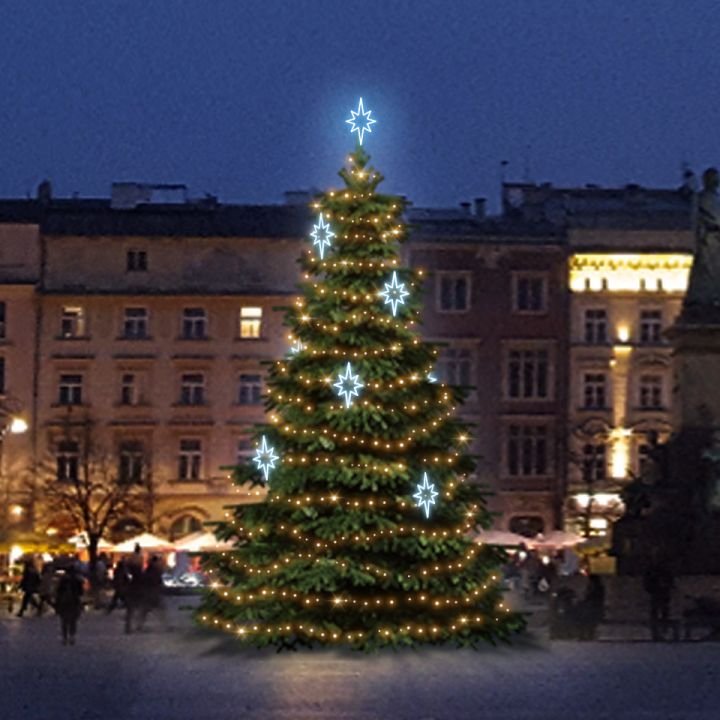 DLED TRS3024A LED světelná sada na stromy vysoké 9-11m, teplá bílá s ledově bílými dekory EFD09S2