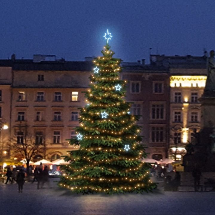 DLED TRS3025A LED světelná sada na stromy vysoké 9-11m, teplá bílá s ledově bílými dekory EFD11