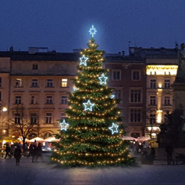 DLED TRS3026A LED světelná sada na stromy vysoké 9-11m, teplá bílá s ledově bílými dekory 8EFD13