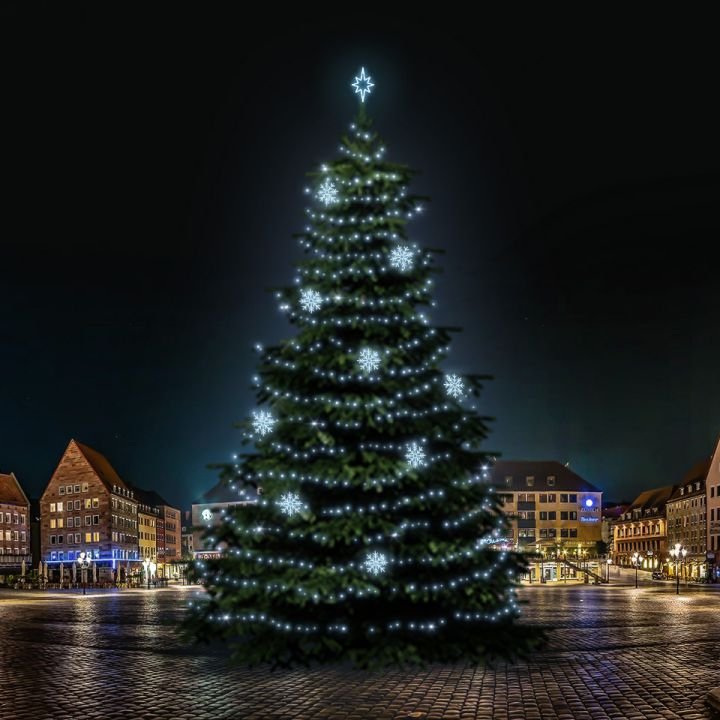 DLED TRS7023 LED světelná sada na stromy vysoké 21-23m, ledová bílá s dekory 8EFD08