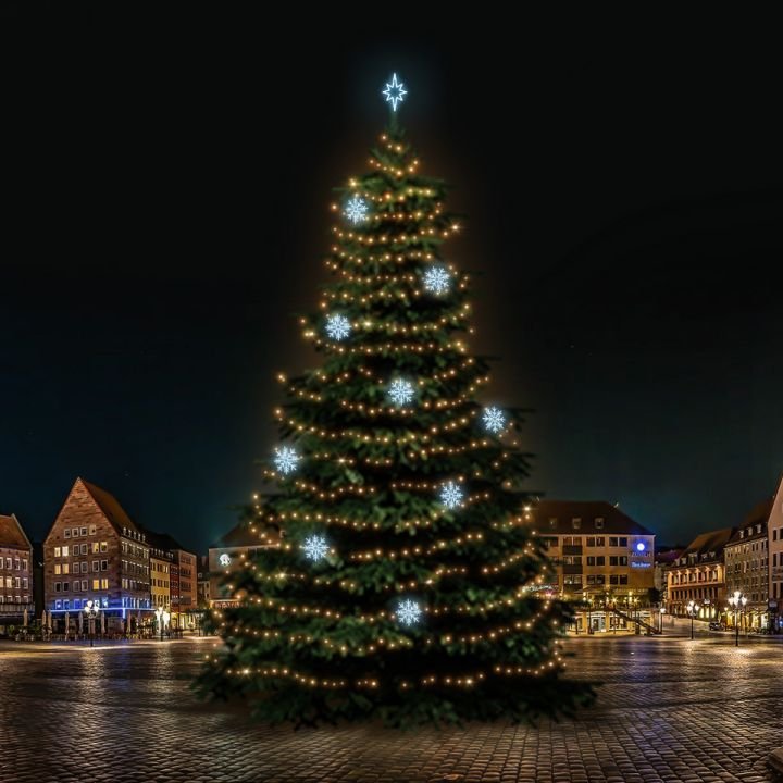 DLED TRS7023A LED světelná sada na stromy vysoké 21-23m, teplá bílá s ledově bílými dekory 8EFD08