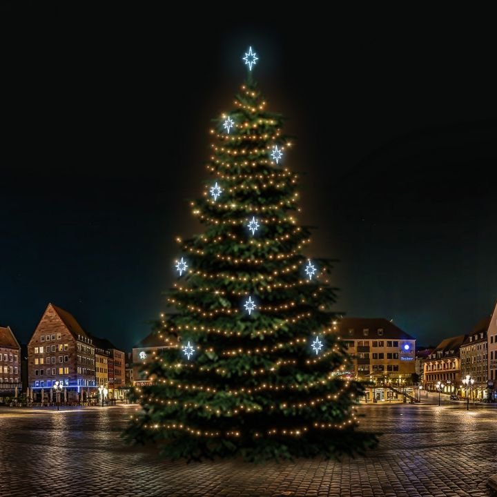 DLED TRS7024A LED světelná sada na stromy vysoké 21-23m, teplá bílá s ledově bílými dekory EFD09S2
