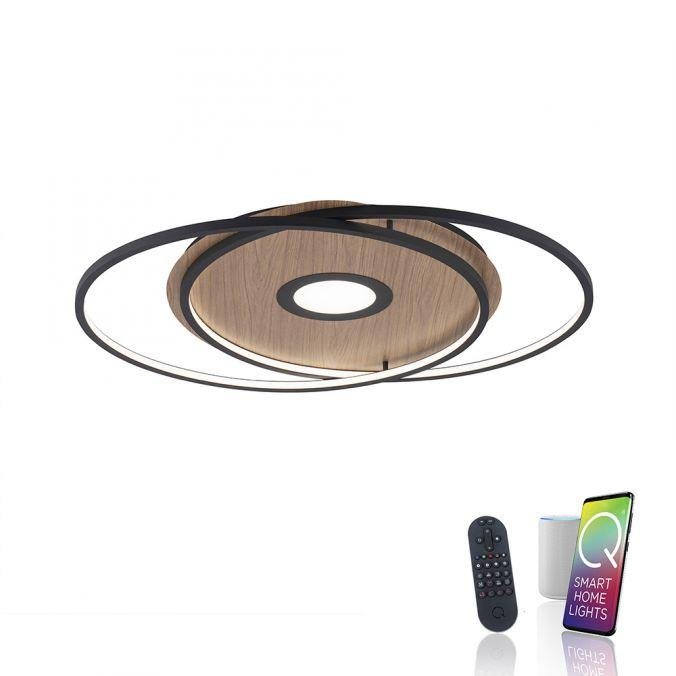 PN 8381-78 Q-AMIRA LED stropní svítidlo v dekoru dřeva a oceli s nastavitelnou barvou světla stmívatelné Smart Home ZigBee 2700-5000K - PAUL NEUHAUS