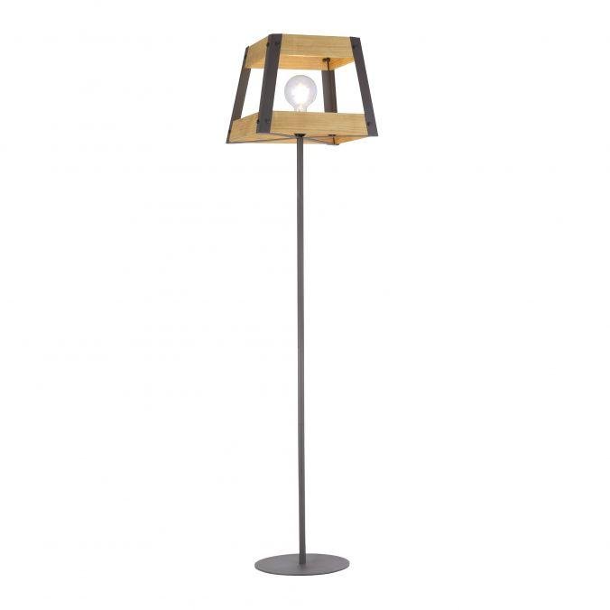 LD 15723-79 CRATE Stojací svítidlo ze dřeva a černého lakovaného železa v rustikálním vintage stylu - LEUCHTEN DIREKT / JUST LIGHT – JUSTLIGHT