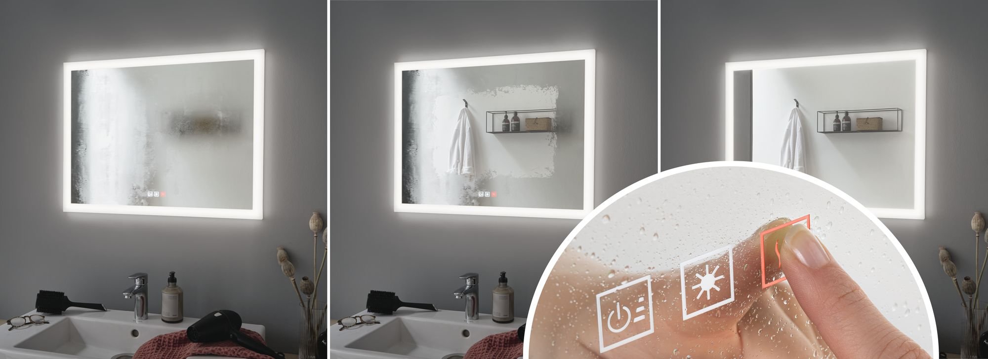 P 93013 HomeSpa LED zrcadlo s osvětlením Mirra hranaté vyhřívané IP44 80x60 cm 22W WhiteSwitch - PAULMANN (obrázek 2)