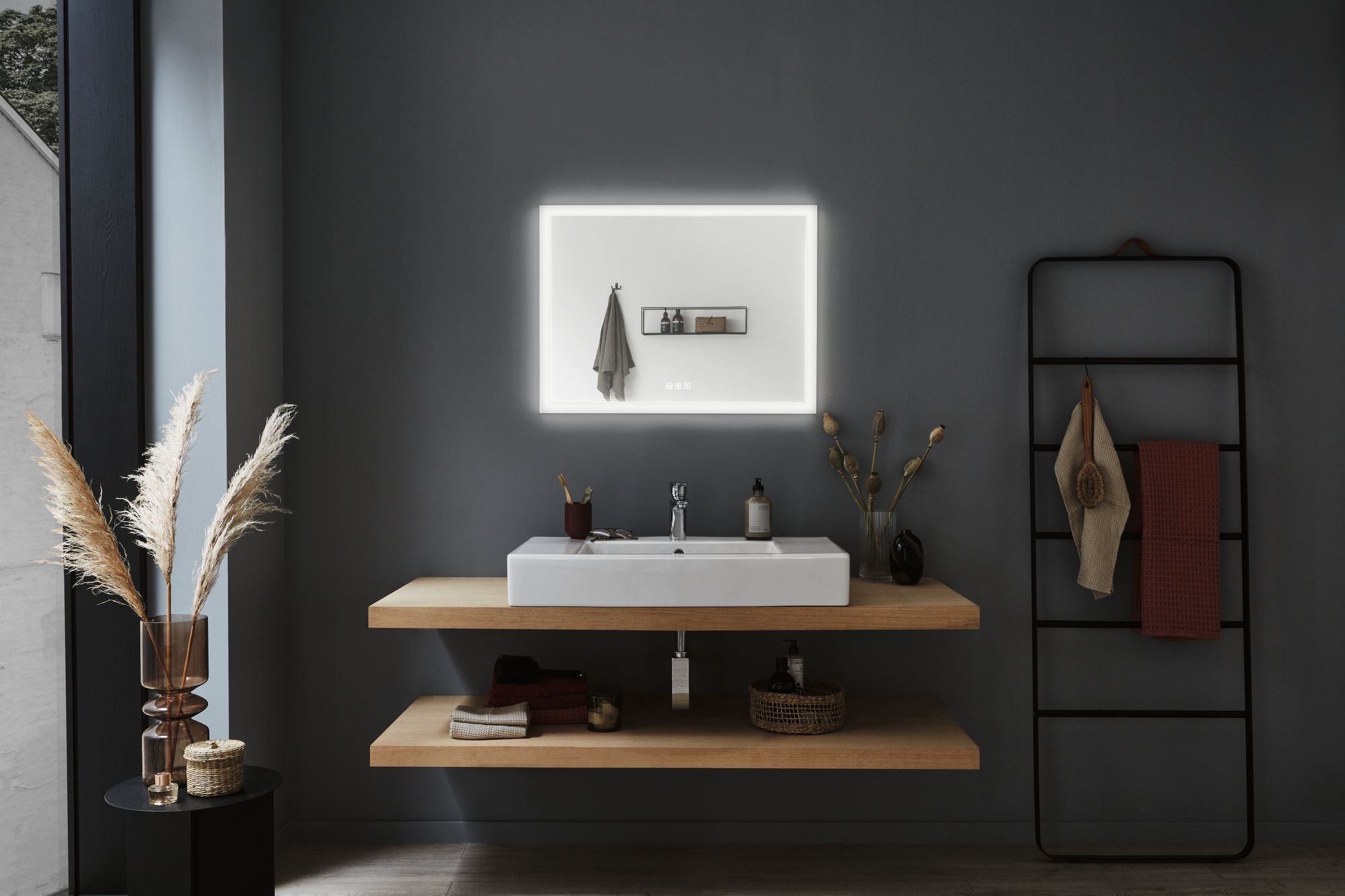 P 93013 HomeSpa LED zrcadlo s osvětlením Mirra hranaté vyhřívané IP44 80x60 cm 22W WhiteSwitch - PAULMANN (obrázek 5)