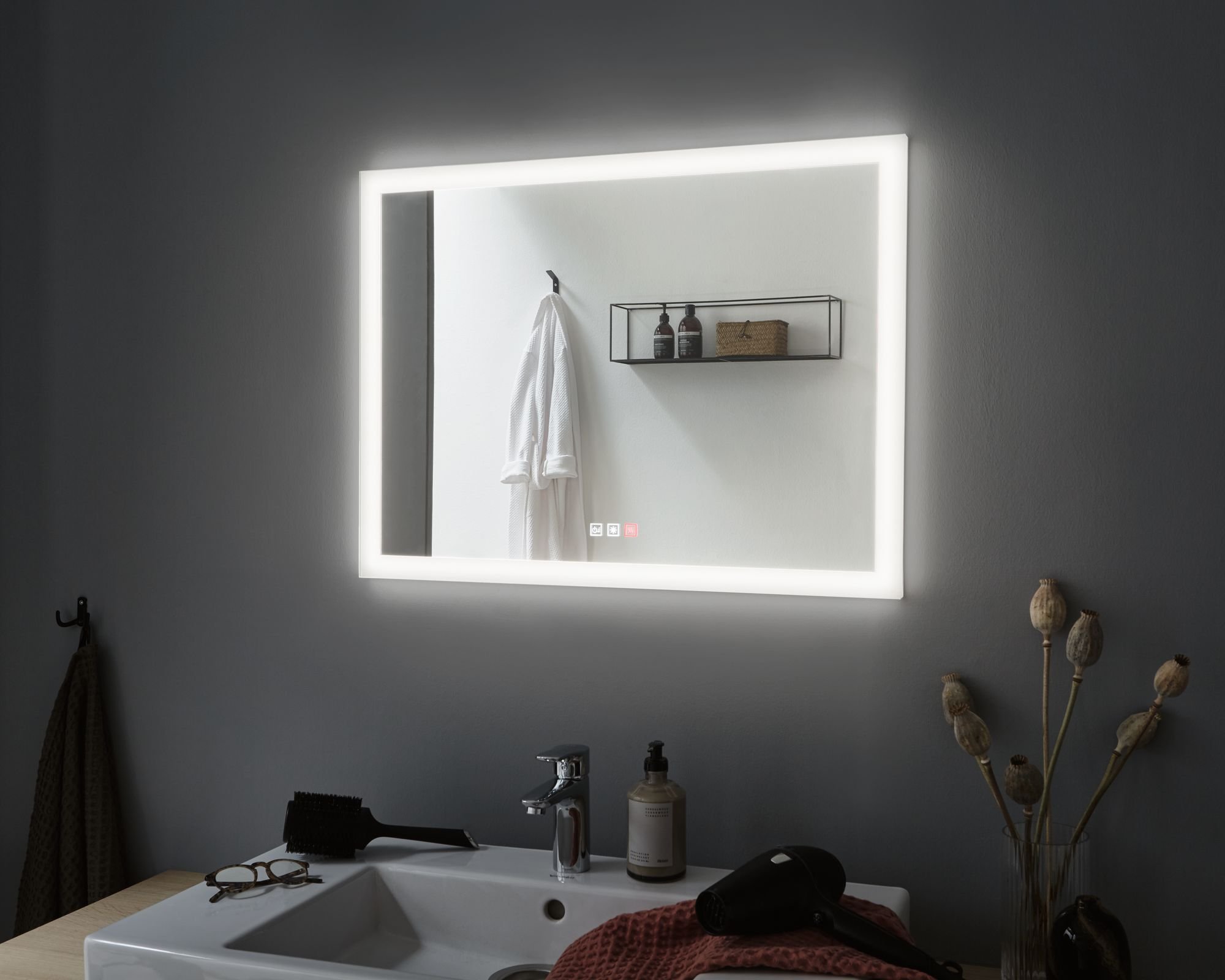 P 93013 HomeSpa LED zrcadlo s osvětlením Mirra hranaté vyhřívané IP44 80x60 cm 22W WhiteSwitch - PAULMANN (obrázek 6)