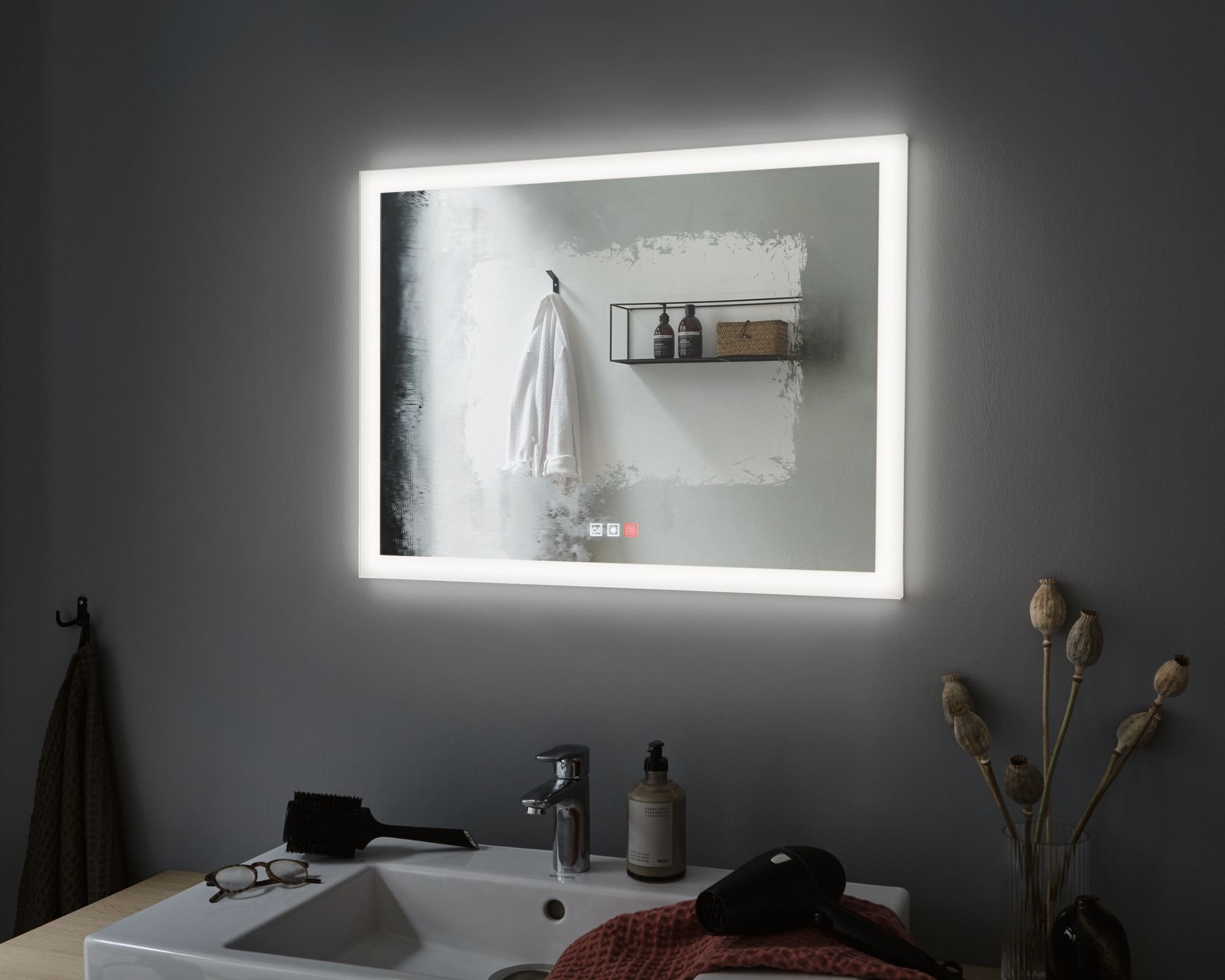 P 93013 HomeSpa LED zrcadlo s osvětlením Mirra hranaté vyhřívané IP44 80x60 cm 22W WhiteSwitch - PAULMANN (obrázek 7)