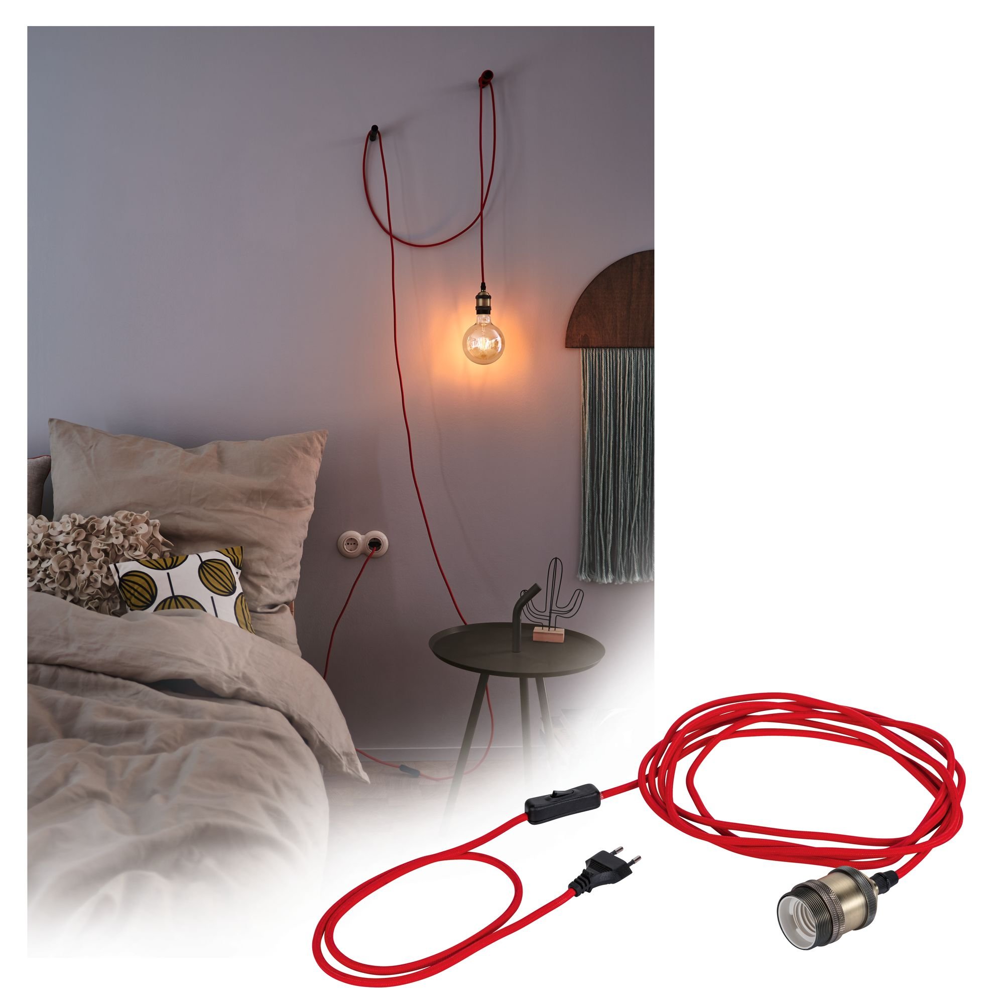 P 79770 Závěsné svítidlo Neordic Eldar vč. zástrčky E27 max. 1x20W červená/leštěná - PAULMANN