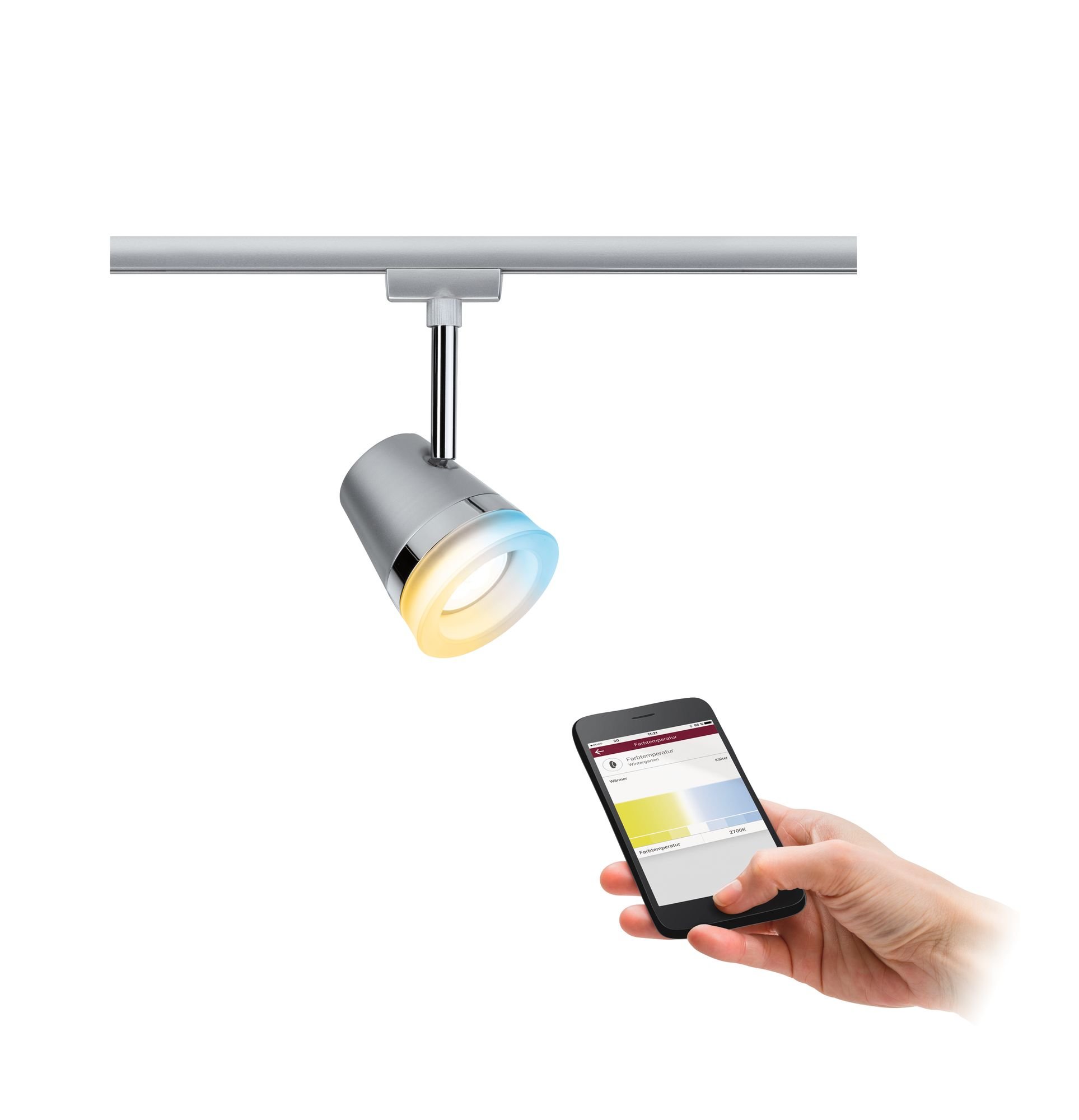 P 95526 Smart Home Zigbee URail spot Cone matný chrom 1x5W GU10 stmívatelné nastavitelná bílá - PAULMANN