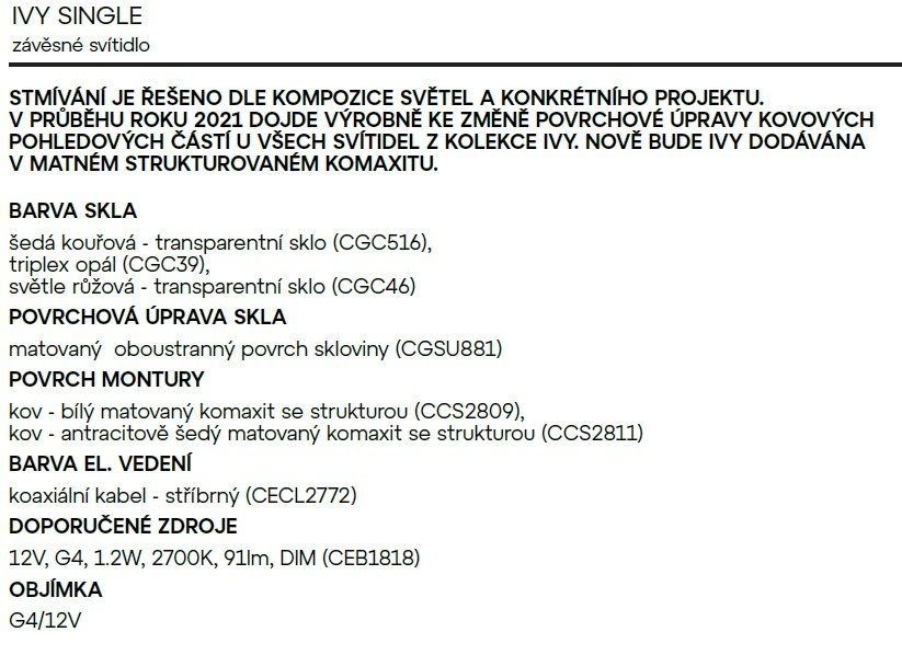 BRO PC01217-BIANCO Závěsné svítidlo IVY SINGLE L - BROKIS A (obrázek 2)