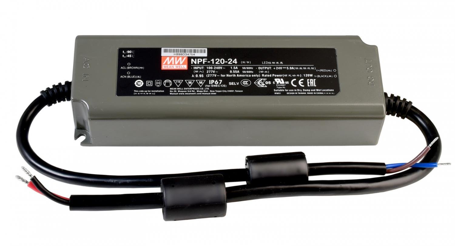IMPR 872104 Meanwell napájení CV, NPF-120-24 konstantní napětí 0-5000 mA IP67 24V DC 120,00 W - LIGHT IMPRESSIONS