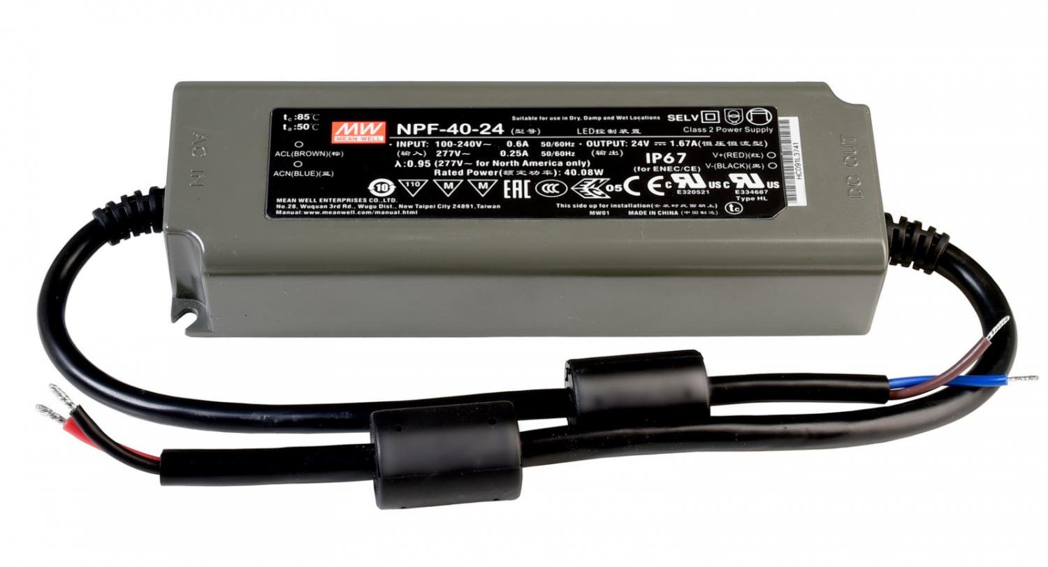 IMPR 872101 Meanwell napájení CV, NPF-40-24 konstantní napětí 0-1670 mA IP67 24V DC 40,00 W - LIGHT IMPRESSIONS