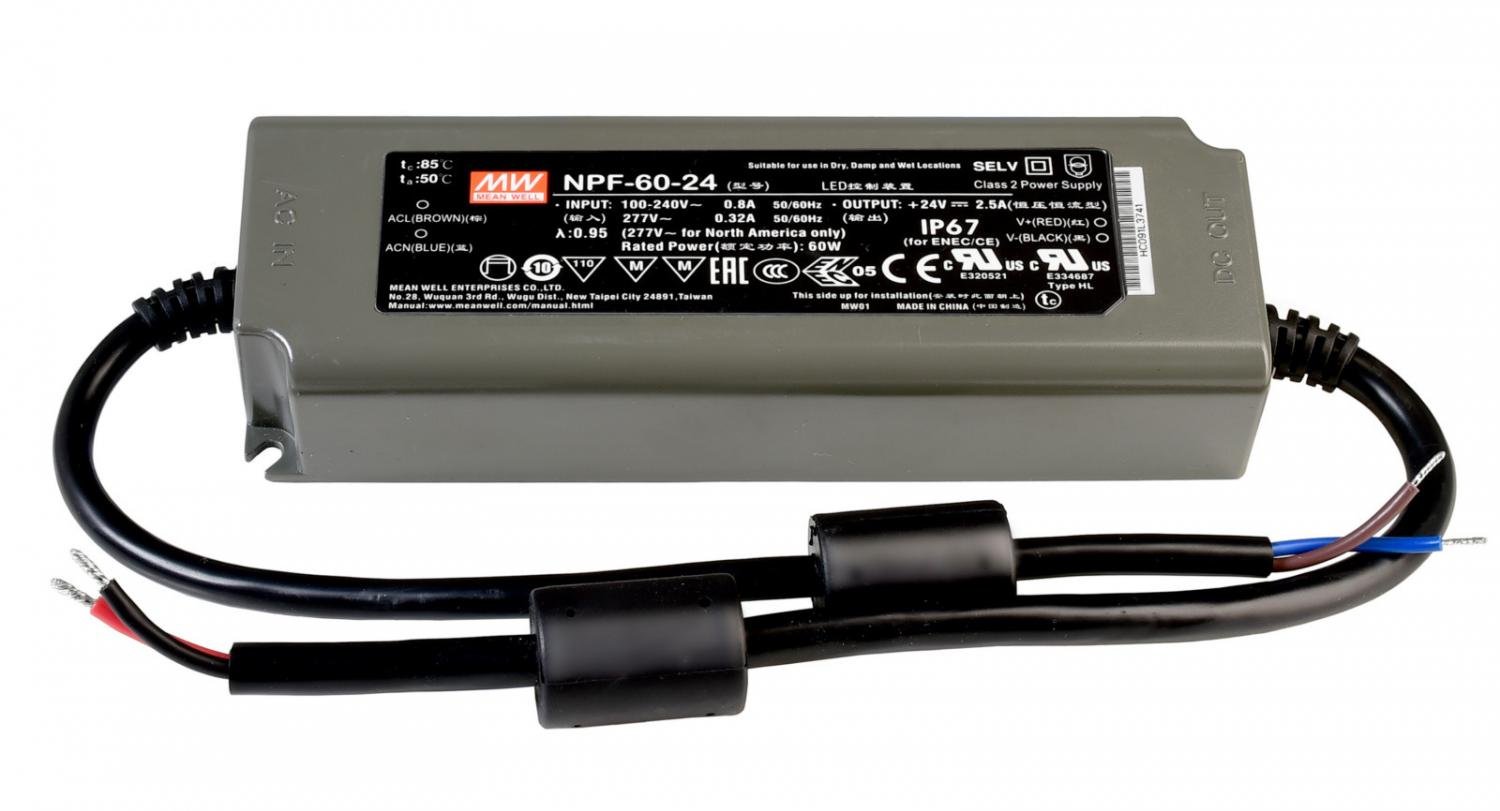 IMPR 872102 Meanwell napájení CV, NPF-60-24 konstantní napětí 0-2500 mA IP67 24V DC 60,00 W - LIGHT IMPRESSIONS