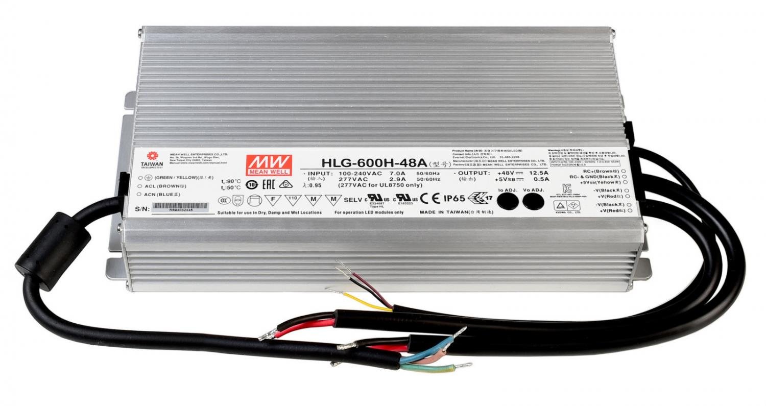 Meanwell napájení CV. HLG-600H-48A konstantní napětí 0-12500 mA IP67 48V DC 600,00 W 872125